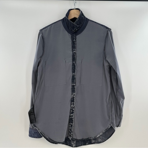 Anthropologie Pilcro Relaxed Velvet Button Down Dark Gray Silver Size Small - Picture 3 of 11